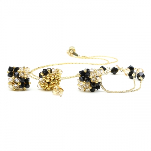 Set colier si cercei cu surub, Ichiban - Chess Golden Shadow