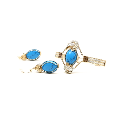 Set bratara si cercei cu tortite, Ichiban - Royal Turquoise