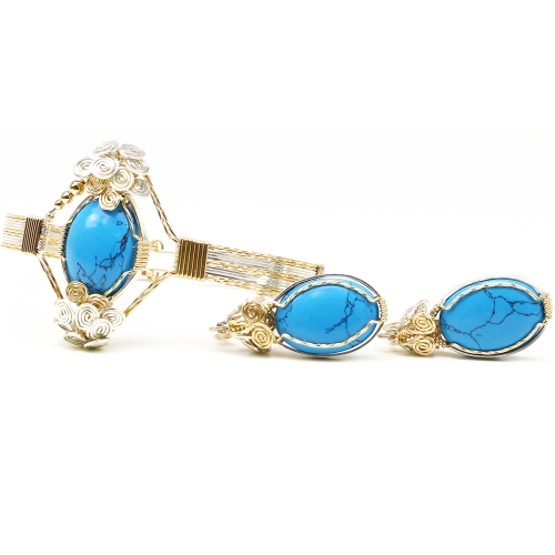 Set bratara si cercei cu tortite, Ichiban - Royal Turquoise