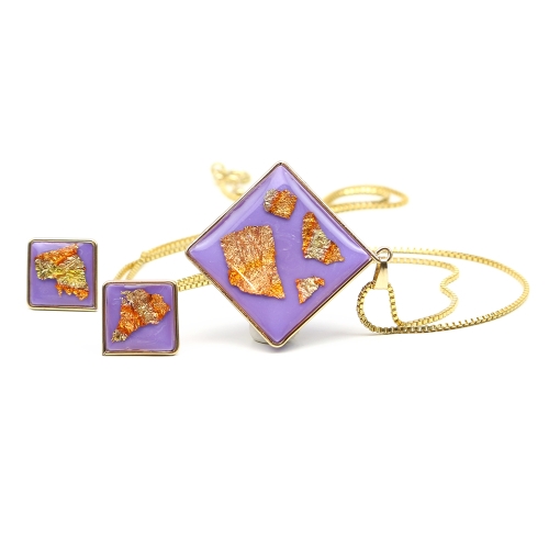 Purple Foil set - pendant and stud earrings by Ichiban Bijuterii