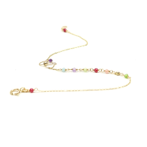 Women's Bracelet by Ichiban - Kitty Cat Mix Gems AU14K