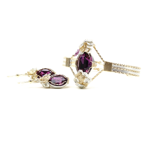 Set bracelet and dangle earrings by Ichiban - Royal Amethyst