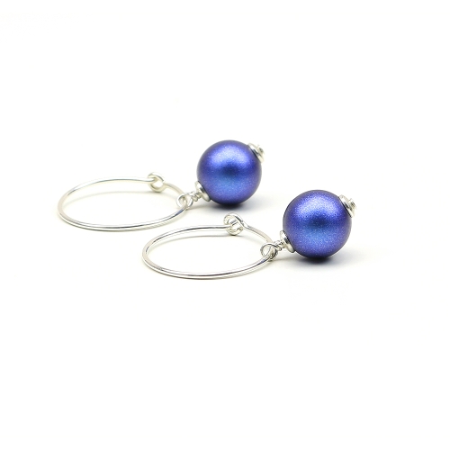 Earrings by Ichiban - Circle Iridescent Dark Blue AG925