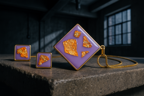 Purple Foil set - pendant and stud earrings by Ichiban Bijuterii