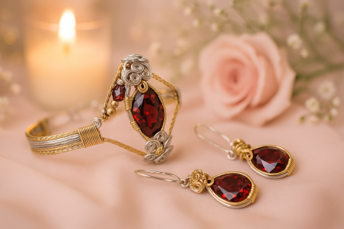 Set bracelet and dangle earrings by Ichiban - Royal Red